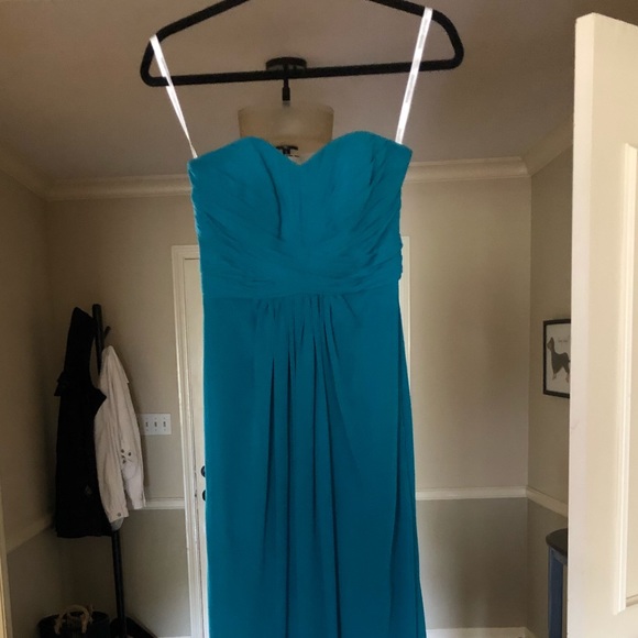 Floor-Length Teal Strapless Dress - Picture 4 of 5